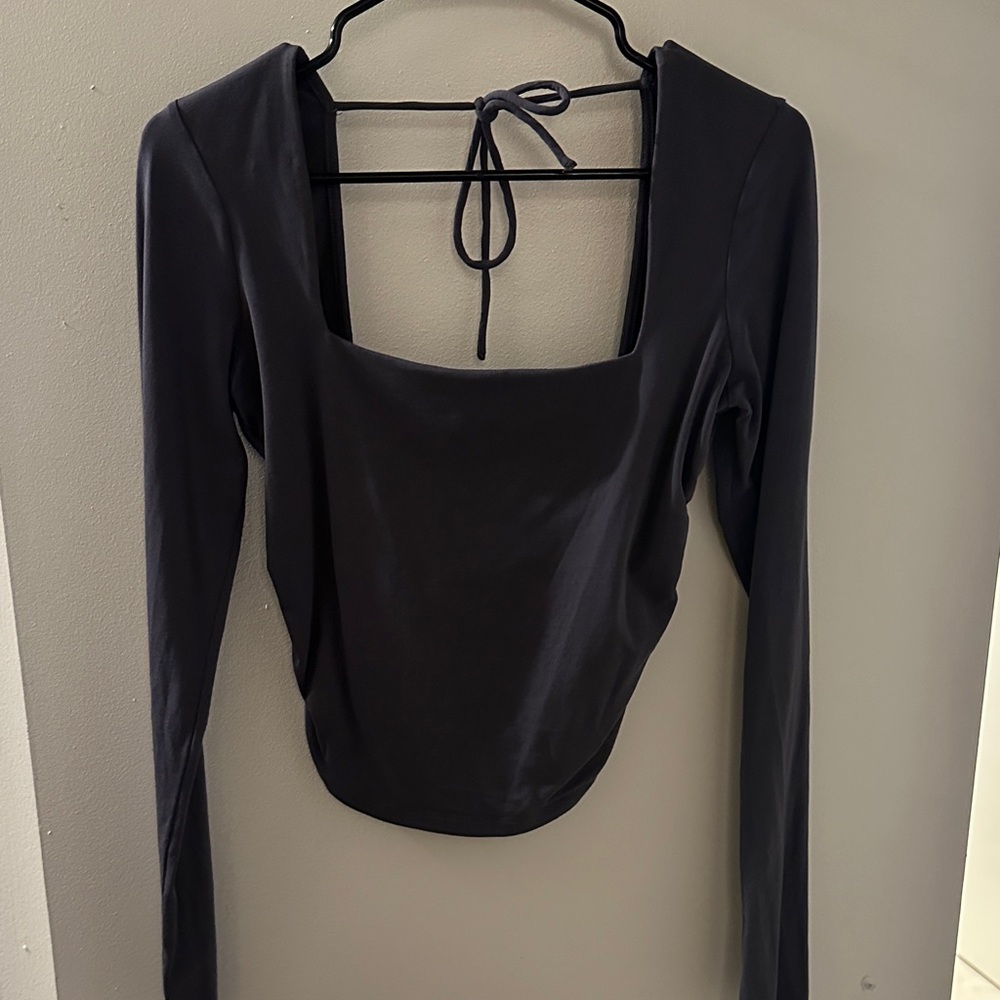 Elegant Charcoal Grey Long Sleeve Top